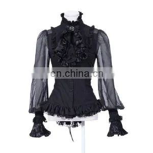 Gothic Ruffled High Neck Shirt With Puffed Sleeves and Jabot With Brooch thumbnail-1