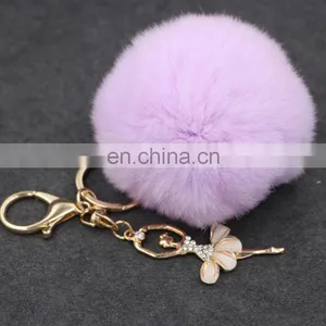 Cute Rabbit Fur Key Chain Pom Pom Car Key Ring Crystal Bag Decoration thumbnail-2