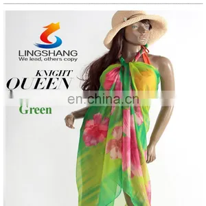 Lingshang Silk Scarf Female Chemical Fiber Scarf Ultralarge Thin Summer Sunscreen Cape Beach Towel Scarf Long Design thumbnail-1