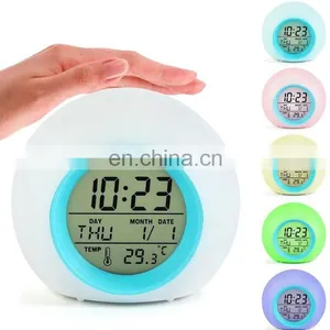Touch Sensor Colors Changing Small Round Home Decoration Digital Clock Led thumbnail-3