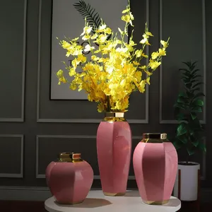 Chinese Jingdezhen Modern Simple Gild Pink Red Ceramic Vase for Showroom Bedroom thumbnail-1
