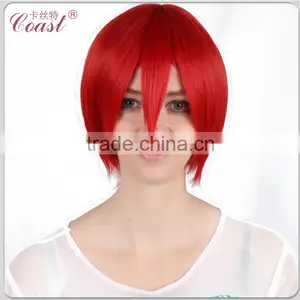 Short Straight Red Synthetic Cosplay Boys Wig thumbnail-1