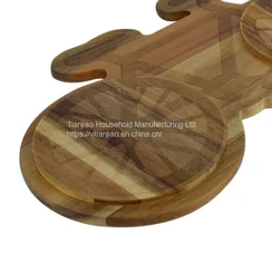 Wholesale Custom New Design Bicycle Shape Acacia Wood Serving Tray Pizza Cutting Board Wiht Groove thumbnail-5