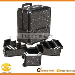 PRO Makeup Artist Rolling Train Case w/ 4trays & Dividers,Aluminum Travel Cosmetic Trolley Case thumbnail-1