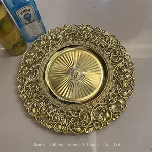Factory Wholesale Modern Elegant Non Disposable 14.5 Inch Gold Plastic Charger Plates For Wedding Party thumbnail-1