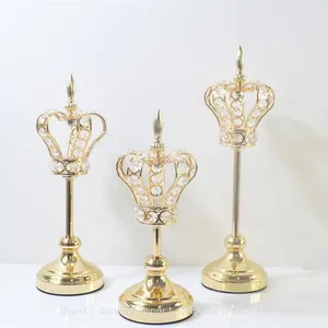 Wholesale Wedding Crystal Glass Candlesticks Metal Gold Silver Crown Candle Holder For Wedding Decoration thumbnail-1