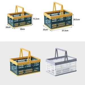 Collapsible Shopping Basket, Foldable Storage Containers, Plastic Stackable Picnic Basket With Handle thumbnail-5