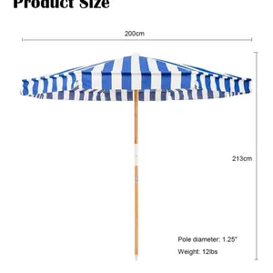OEM Customized 8FT Windproof Fringe Beach Umbrellas Patio Outdoor Umbrella Wholesale Wood Pole Fiberglass Ribs Tilt Mechanism thumbnail-3