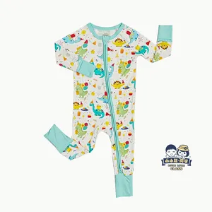 Factory Customization Toddler Infant Long Sleeve Bamboo Baby Print Romper Zipper Pajamas Climbing Suit thumbnail-3