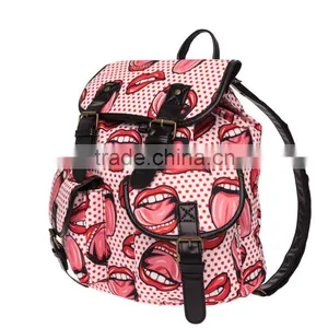 2016 3d Printed Lips Dot Tongue Vintage Canvas Rucksacks Cute School Satchel Rucksack Backpack Campus Bag thumbnail-2
