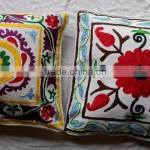 100% Cotton Colorful Suzani Hand Embroidery Cushion Covers Pillow Covers thumbnail-1