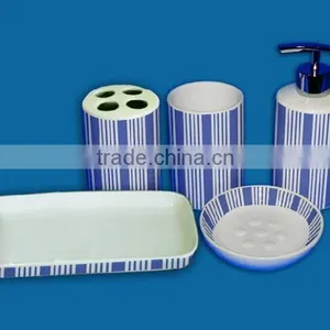Simple Stripe Porcelain Basin Counter Set Lotion Bottle Soap Dish Toothbrush Holder Tumbler thumbnail-1