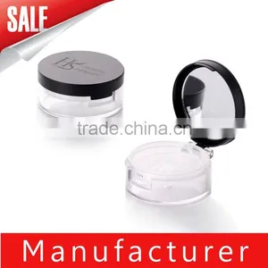 Custom Black Round Plastic Loose Powder Jar With Sifter and Mirror thumbnail-1