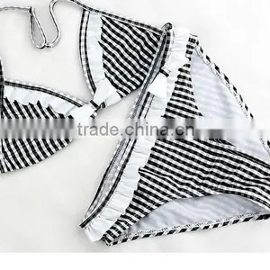 Girl Children Kid Bowknot Bikini Bowknot Check Strip Swimsuit Swimwear Beachwear thumbnail-5