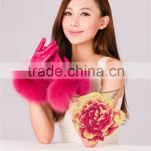 Awesome Design Custom Made Suede Leather Gloves With Best Fox Hair Fur Cuffs thumbnail-3