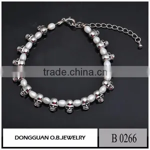 Hip-Hop Style Freshwater Pearl Jewelry Handmade Skull Bracelet thumbnail-1