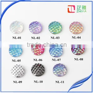 Mix Color Jewelry Findings 10mm/12mm Round Flat Back ab Color Imitation Fish Scale Resin Rhinestone Bead Cabochon thumbnail-1
