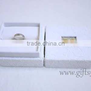 White Wedding Boxes for Ring Package With Beaded Name Plate of M thumbnail-2