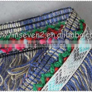 6.3cm Polyester Fringe Tassel, Woolen Fringe Trimming With Jacquard, Decorative Jacquard Tape for Garment thumbnail-3
