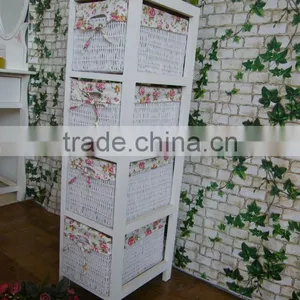 White Wooden Cabinet With 4 Wicker Drawers thumbnail-1