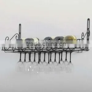 Metal Wine Bottle and Glass Wall Rack, Matte Black thumbnail-1