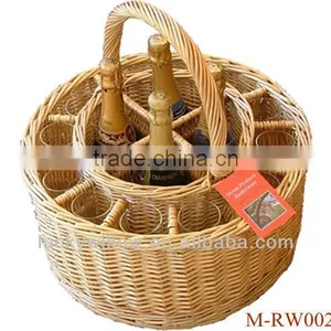 Round Wicker Wine Bottle Gift Basket With Grid (factory Supplier) thumbnail-1