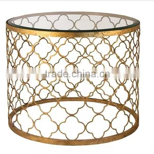 CN8014 Modern Golden Mesh Base Design Clear Glass Top Coffee Table and Side Table. thumbnail-5