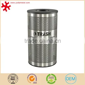 Office Round Outdoor Stainless Steel Punched Garbage Trash Bin thumbnail-1