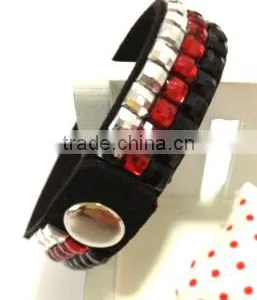 Cool Design Bracelet With Zinc Alloy Locking Part, Hot Sale Gift Leather With Crystal Gem Decoration thumbnail-1