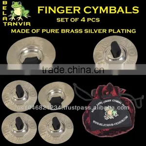 Belly Dance Finger Cymbals / Zills Set of 4 PCs With Pouch Silver Coated thumbnail-1