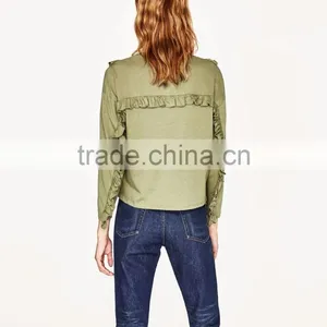 Women Fashion Long Sleeve Frilled T-shirts Tops Printed Round Neck Tops Blouses thumbnail-4