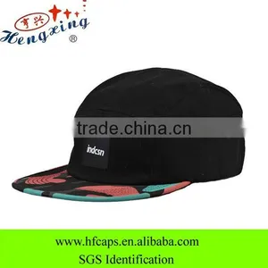 Wholesale Black Custom Flat Bill Blank Snapback Hats 5 Panel thumbnail-1