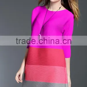2017 New Design Ladies Striped Stitching Big Size Wrinkle Dress thumbnail-6