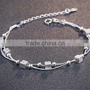 925 Sterling Silver Charm Double Chains Bracelet thumbnail-1