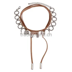 Simple Brand Dimond Choker Necklace With Long Leather Rope Accessories thumbnail-4