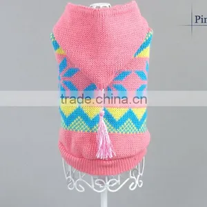 Custom Pink Pet Crochet Clothes Hoodie Apparel Hand Knit Dog Sweaters thumbnail-2