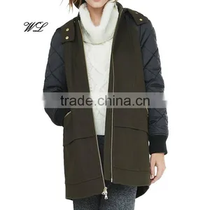 Wholesale Women Clothing Melton Wool Blend Women Winter Quilted Long Varsity Jacket thumbnail-1