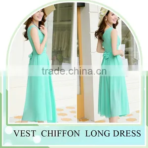 2016 Summer Hot Sale Sleeveless V Neck Long Dress Skirt for Girls Beach Dress thumbnail-6