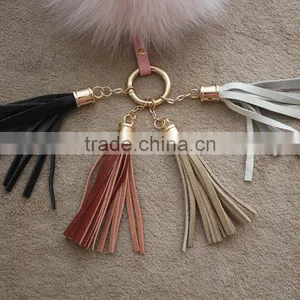 Myfur Baby Pink Real Leather Tassel Fox Fur Pom Puff Key Ring Bag Accessory thumbnail-3