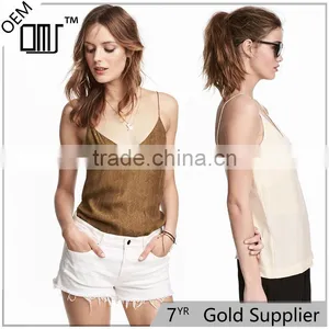Slight Sheen Women Sleeveless Spaghetti Straps Cami V-neckline Tank Tops thumbnail-1