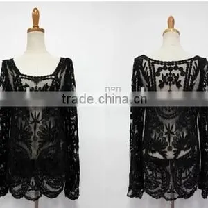 Summer Gouhua Openwork Lace Blouse Lace Openwork Short Blouse Female Temperament Lace Blouse thumbnail-2