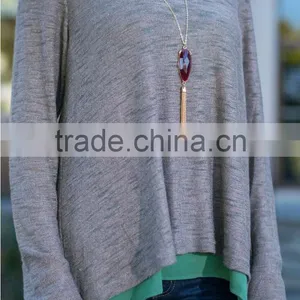 Fashion Women Long Sleeve Solid Tops Blouses for Wholesale 2017 thumbnail-1