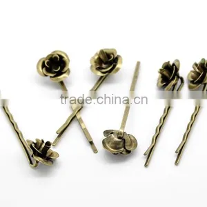 Antique Bronze Filigree Flower Bobby Pins Hair Clips 6.2x1.7cm(2-1/2"x5/8"), Sold per Pack of 20,Customize thumbnail-1