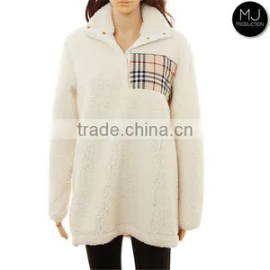 Wholesale Women Monogrammed Plaid Patch Fleece Pullover thumbnail-1