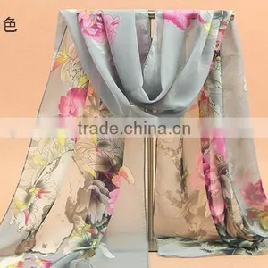 Fashion Women Chiffon Scarf Spring Summer Peony Flower Printing Elegant Lady Shawls Scarves thumbnail-6