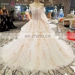 LS00293 off Shoulder Flower Afghan Wedding Dress Styles Lace up Mother of the Bride Beach Wedding Dress thumbnail-6