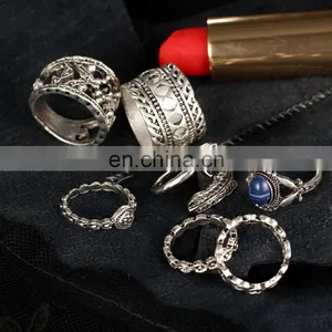 7pcs/set Retro Carved Gemstone Bohemian Gem Finger Knuckle Ring thumbnail-4