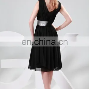 2015 Grace Karin V-Neck Sleeveless Chiffon Knee Length Black Evening Party Dresses CL4361 thumbnail-3
