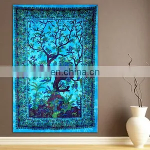 Tree of Life Indian Manufacturer Vintage Wall Decor Dark Colour Twin Size 55 x 85 Inch Size Tapestry thumbnail-1