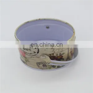 New Style Empty Cute Small Flat Round Cookie Tin Box Can With Handle thumbnail-3